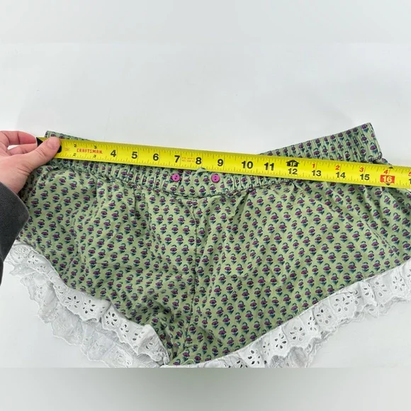 Anthropologie Eyelet Micro Pajama Shorts in Green Motif 100% Cotton - Picture 7 of 7